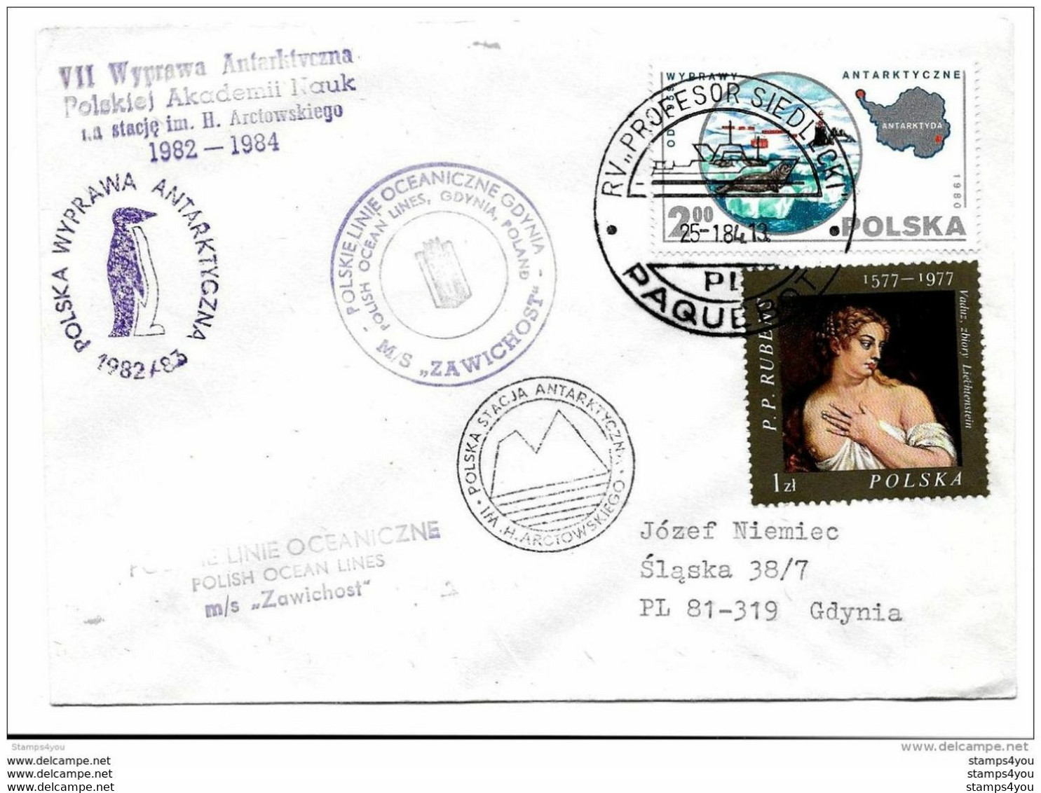 109 - 14 - Enveloppe Base Antarctique Polonaise Arctowskiego - Navire Prof Siedlecki 1982-1984 - Faune Antarctique