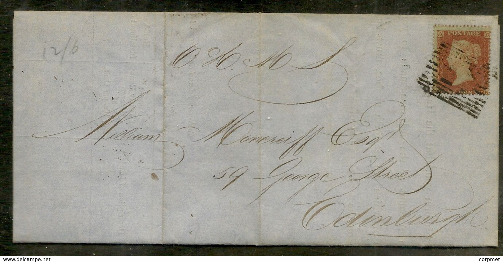 UK -1854 1d RED-BROWN SCOTTISH Numbered City Between Bars From EDINBURGH - Briefe U. Dokumente