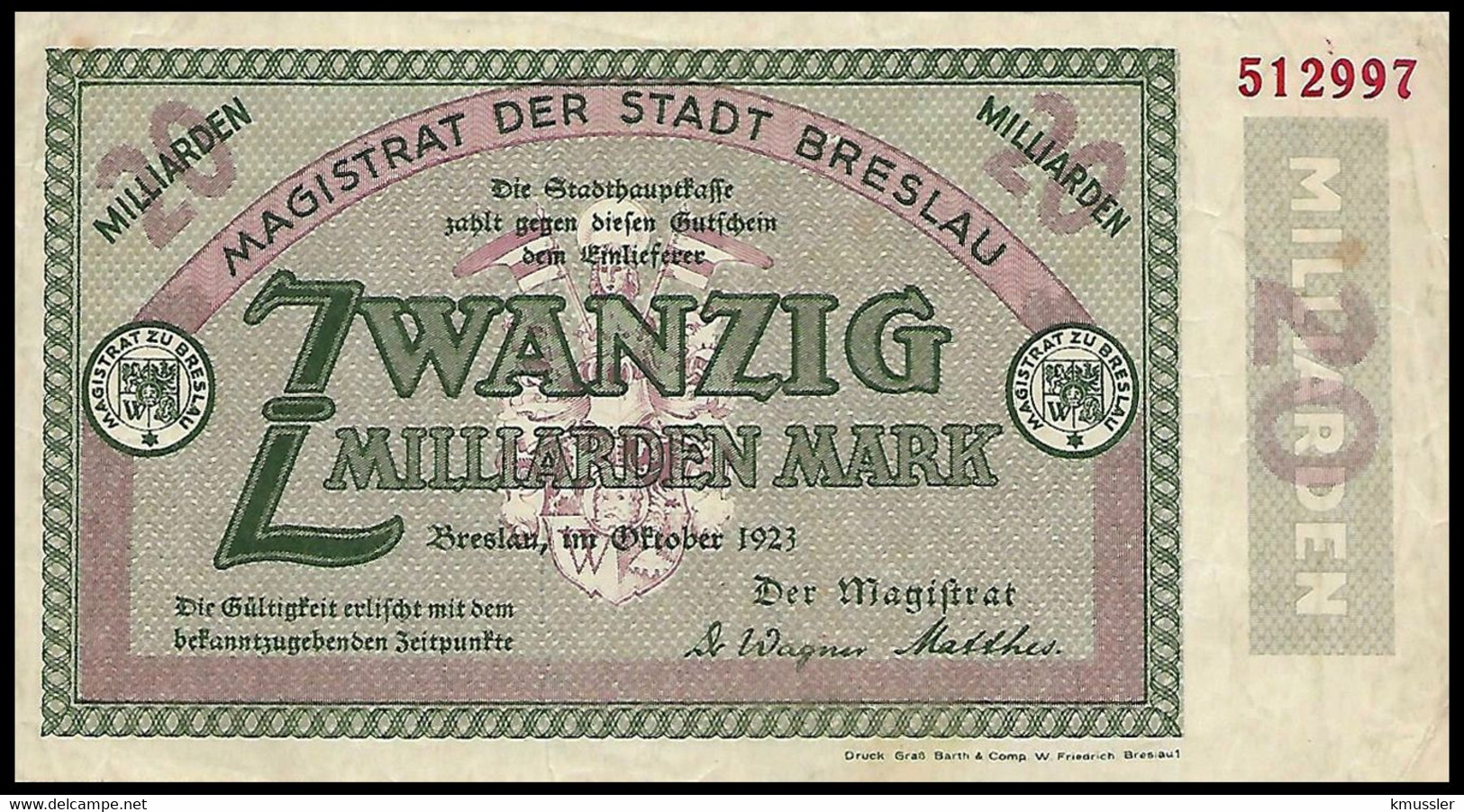 # # # Stadt Breslau (Germany) 20.000.000 Mark 1923 # # # - Zonder Classificatie