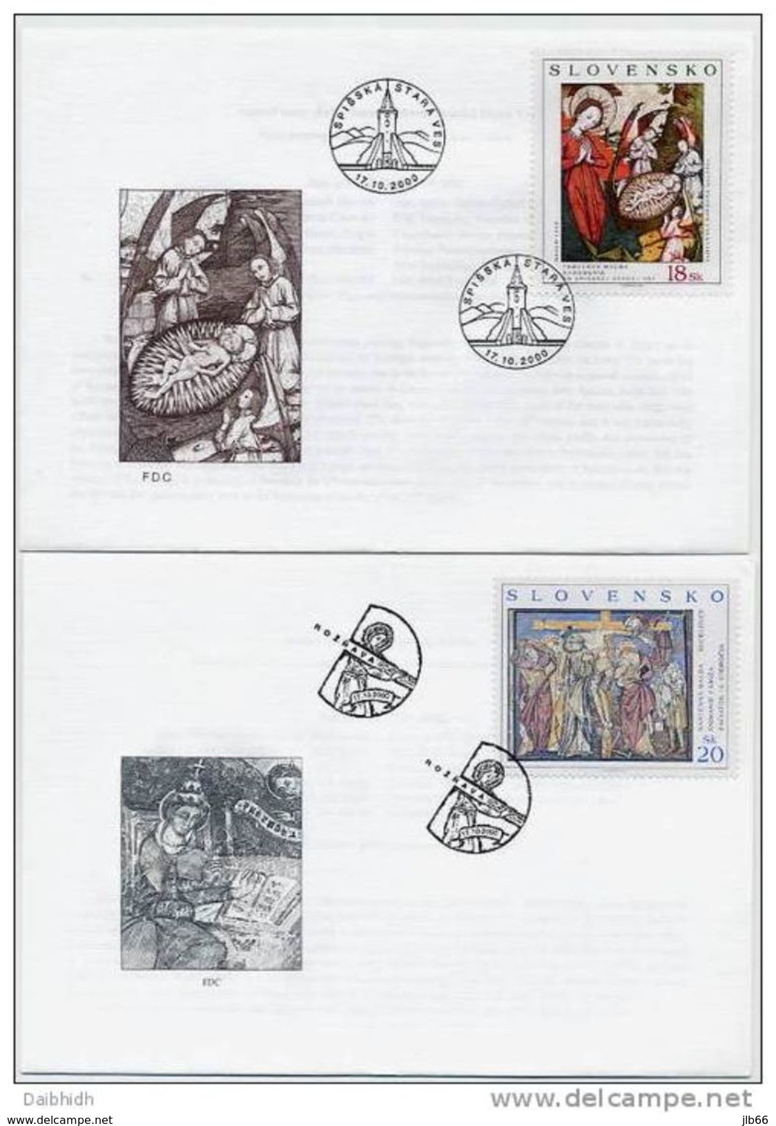 2 FDC 221 222 SLOVAQUIE 2000 Mi 381/382 Yv 332/333 Art Nativité Descente De La Croix - FDC