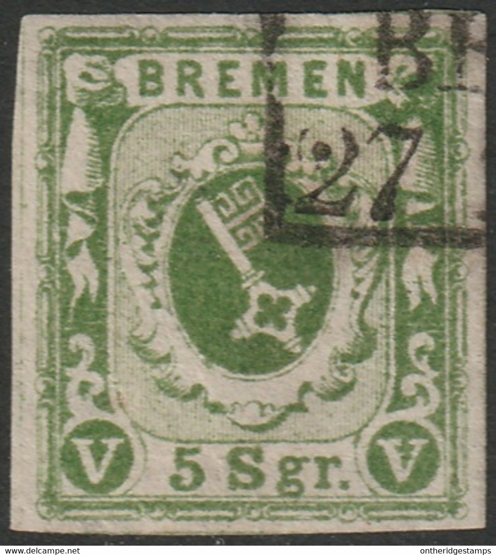Bremen 1859 Sc 4a Mi 4c Yt 4b Used Chalky Paper Bremen Box Cancel Tiny Edge Thins - Bremen