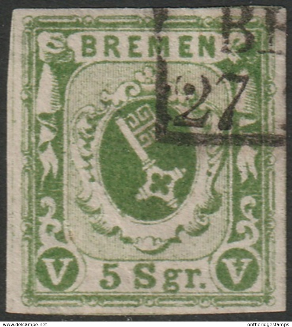 Bremen 1859 Sc 4a Mi 4c Yt 4b Used Chalky Paper Bremen Box Cancel Tiny Edge Thins - Brême