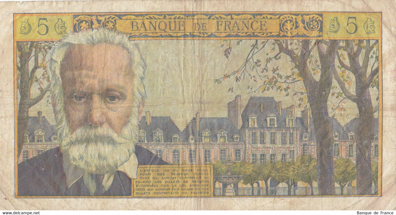 Billet 5 F Victor Hugo Du 5-3-1959 FAY 56.01 Alphabet 1 - O.1 - 5 NF 1959-1965 ''Victor Hugo''