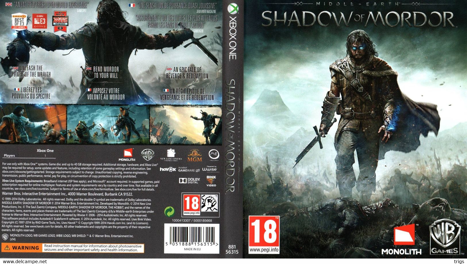 X Box One - Middle Earth: Shadow Of Mordor - Xbox One