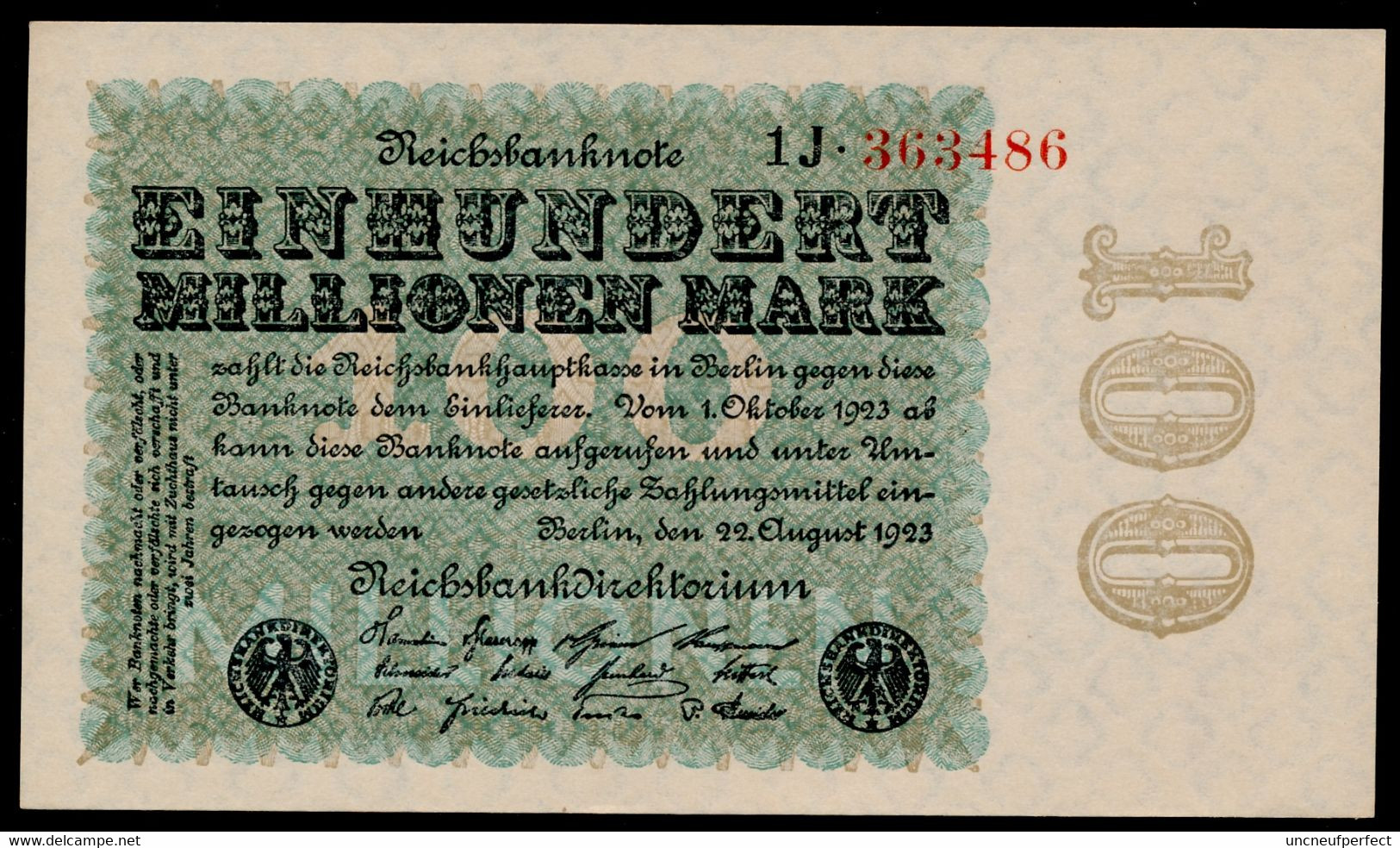 P107c Ro106h DEU-120e  100 Million Mark 1923  UNC NEUF - 100 Millionen Mark