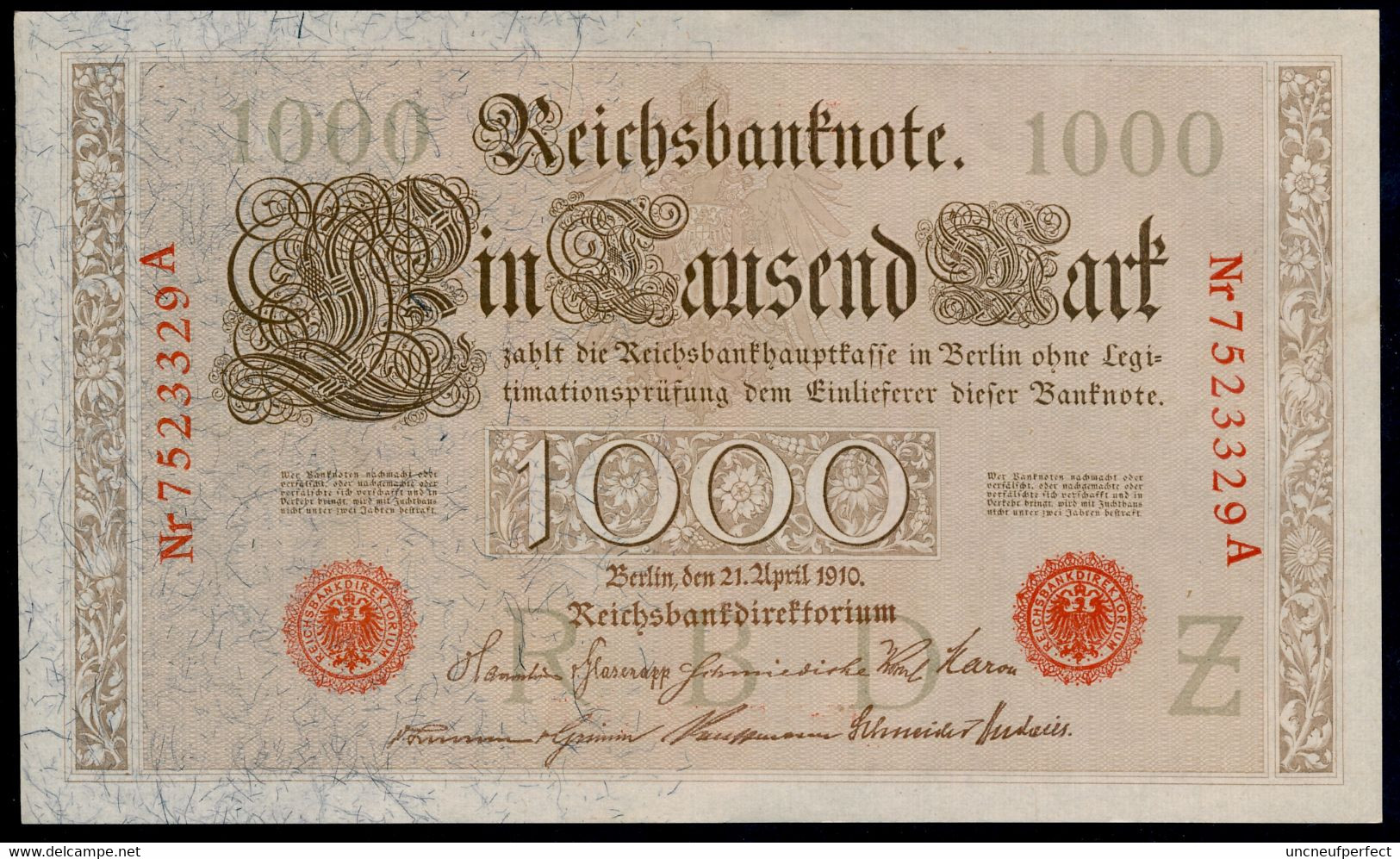 P44b Ro 45b DEU-40b  7 Chifres N°7523329  *** UNC NEUF ** Lettre Z  1000 Mark 1910 - 1000 Mark