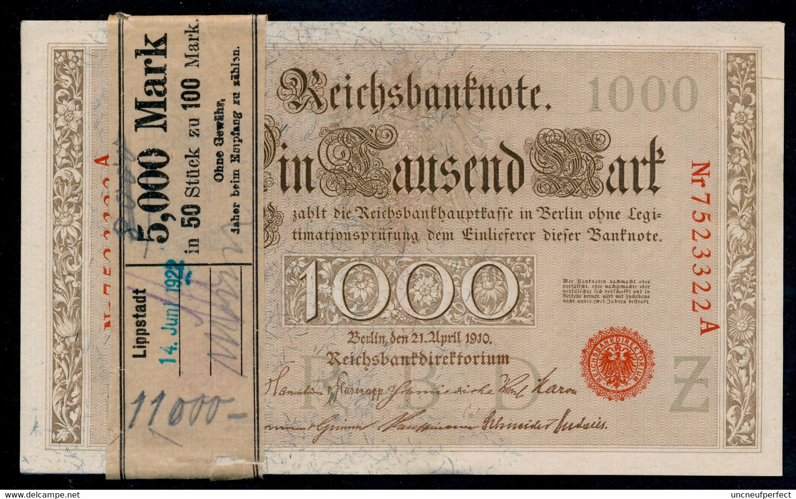 P44b Ro 45b DEU-40b  7 Chifres N°7523329  *** UNC NEUF ** Lettre Z  1000 Mark 1910 - 1000 Mark