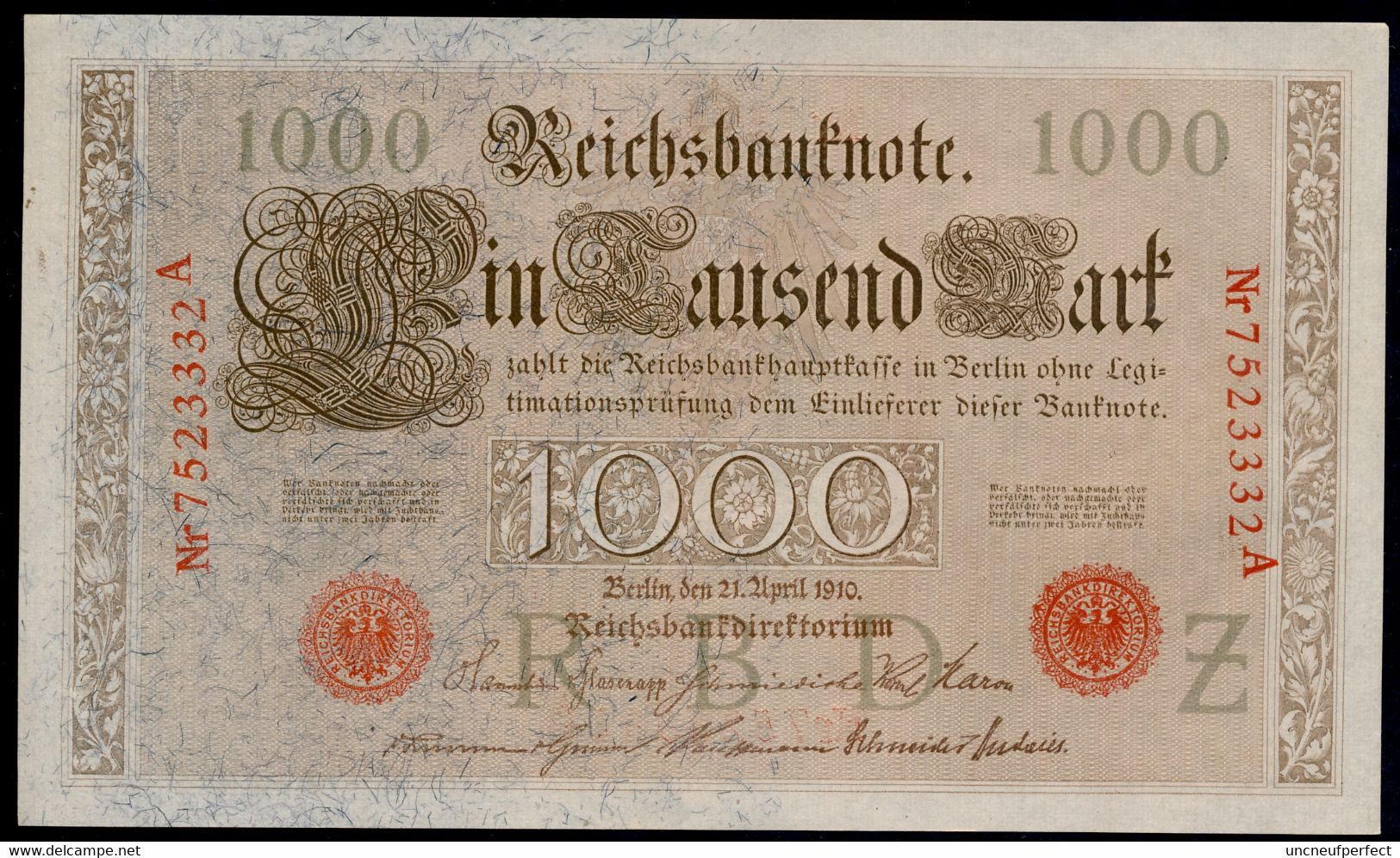 P44b Ro 45b DEU-40b  7 Chifres N°7523332  *** UNC NEUF ** Lettre Z  1000 Mark 1910 - 1000 Mark