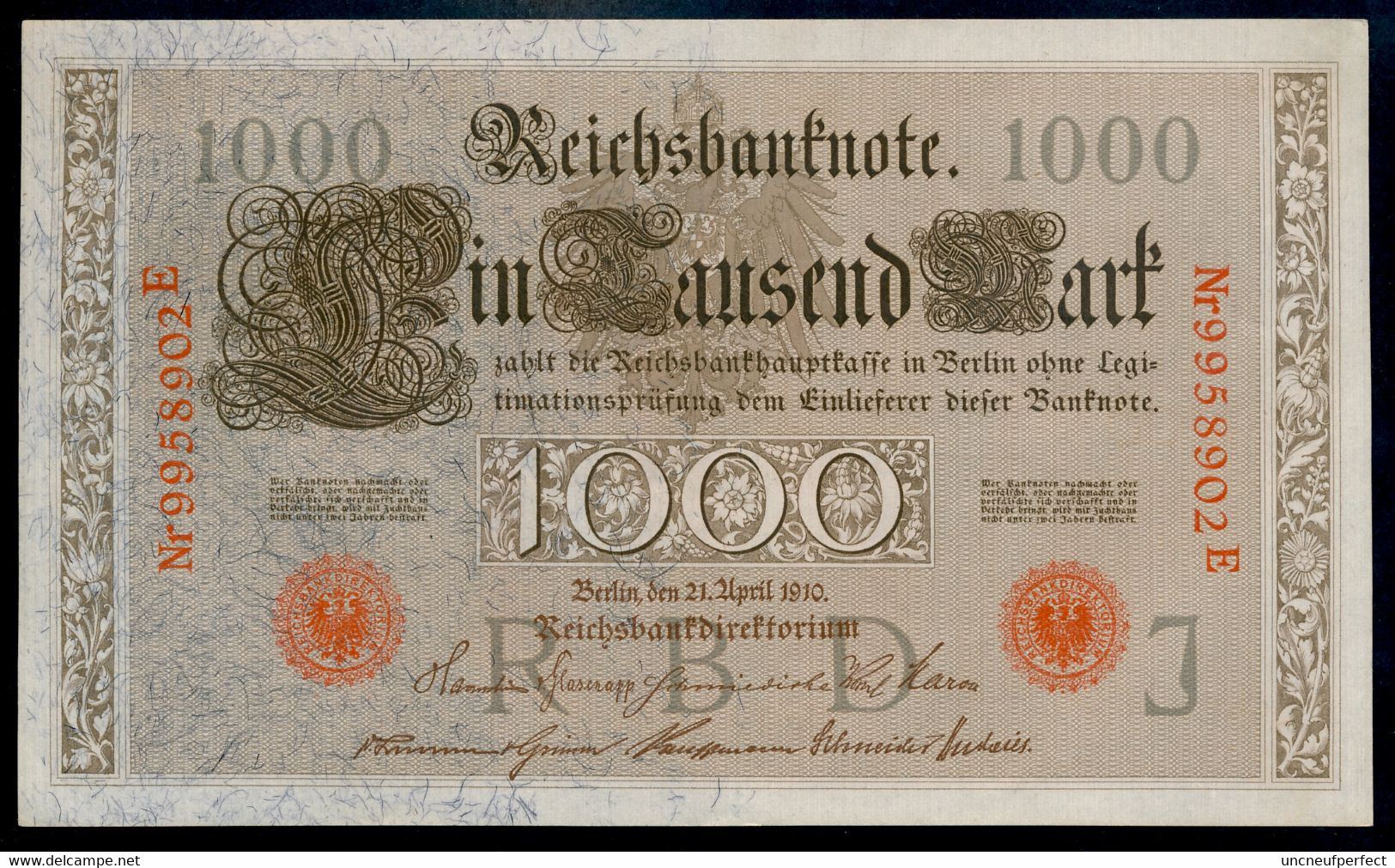 P44b Ro 45c DEU-40c  7 Chifres N°9958902 E *** UNC NEUF *** Lettre  J  1000 Mark 1910 - 1000 Mark