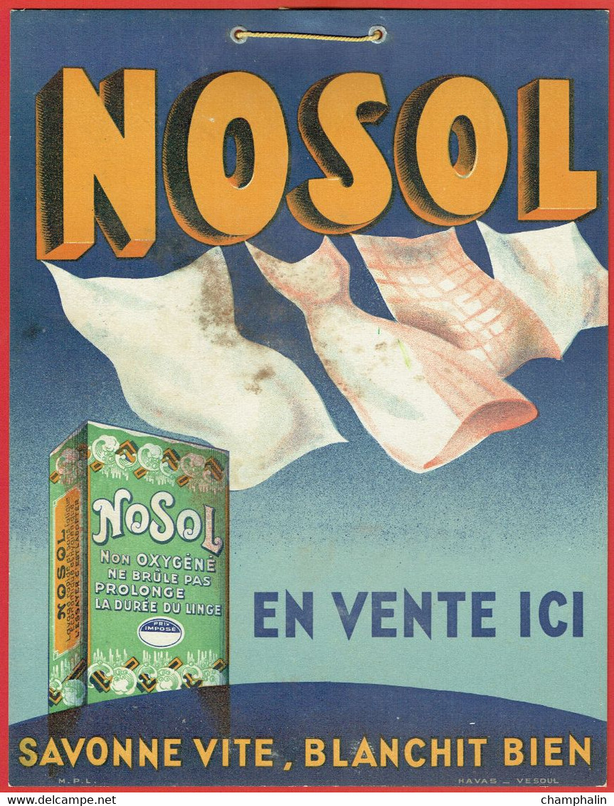 Publicité Originale - Lessive Nosol - Plaque Cartonnée à Suspendre - Havas Vesoul (70) - Paperboard Signs