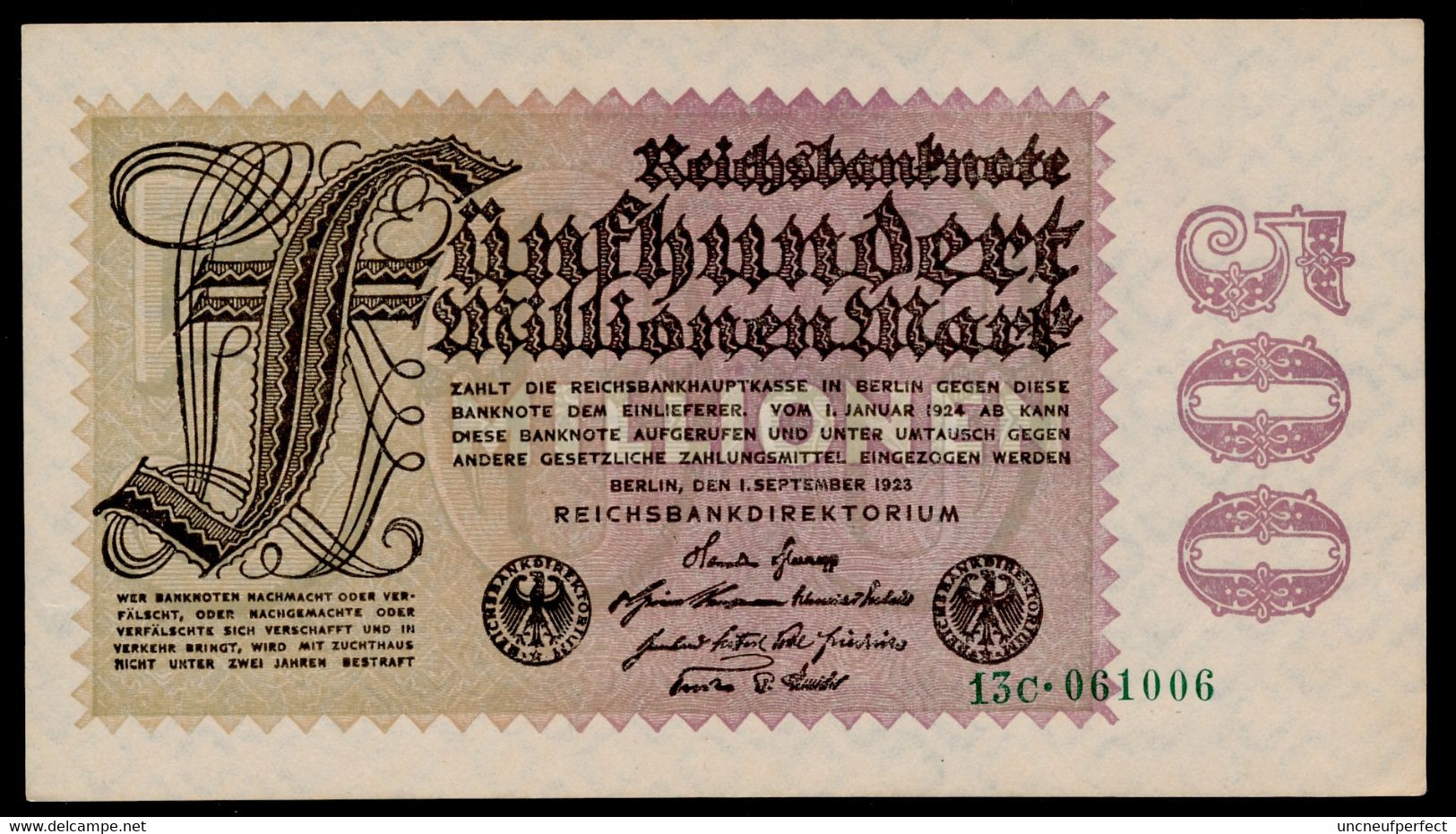 P110b Ro109b DEU-125a   500 Million Mark 01-09-1923. UNC NEUF!!! - 500 Millionen Mark