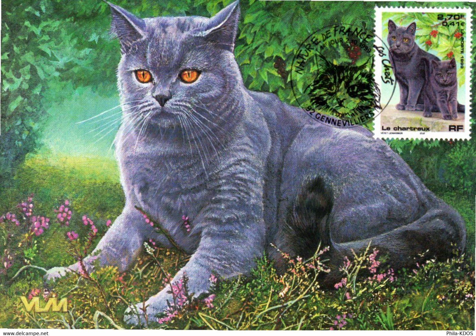 &#9989; 1999 " CHAT : LE CHARTREUX" Sur Carte Maximum N° YT 3283 Parfait état CM à Saisir - Chats Domestiques