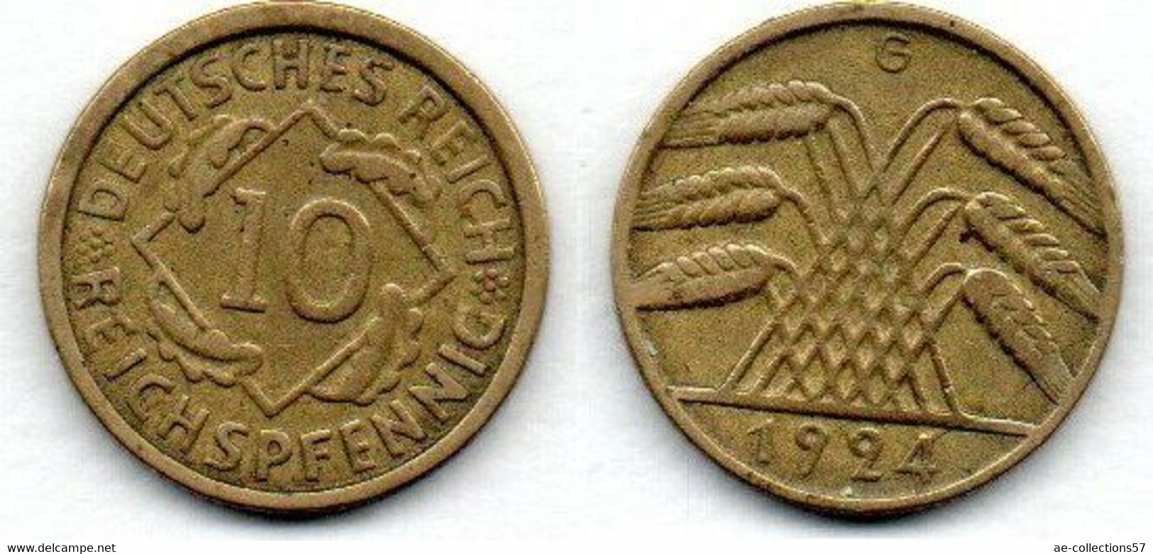 Allemagne -  10 Reichspfennig 1924 G TTB - 10 Rentenpfennig & 10 Reichspfennig