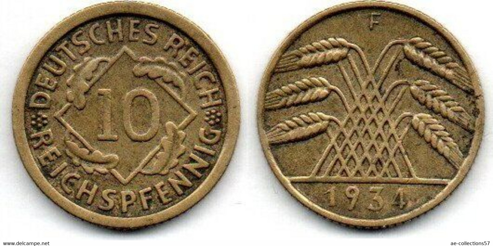 Allemagne -  10 Reichspfennig 1934 F TTB - 10 Renten- & 10 Reichspfennig