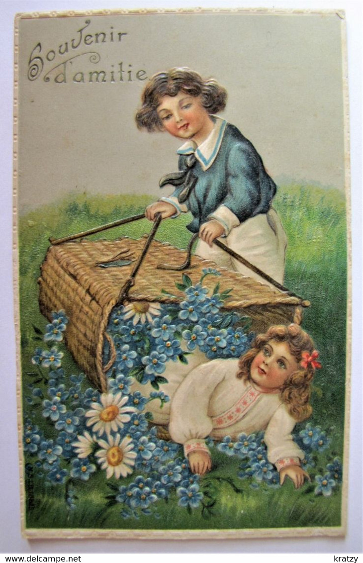 ENFANTS - Souvenir D'amitié (carte Gaufrée) - 1908 - Scene & Paesaggi