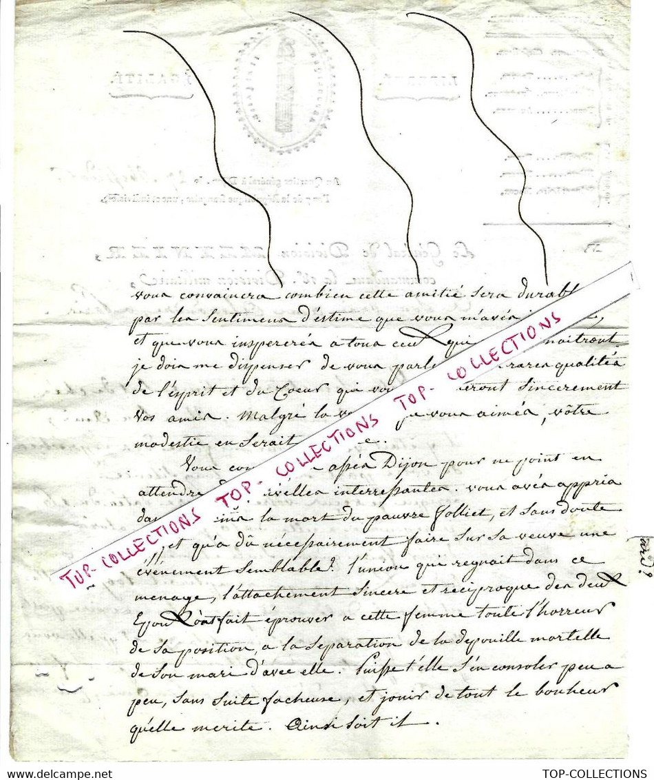 1799  Dijon Cote D’Or  ENTETE REVOLUTION ARMEES NAPOLEON LETTRE Général De Division Meynier à Son Ami Alexandre à Paris - Documents Historiques