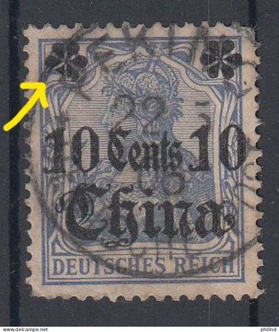 German Post Offices In China - 1905 Mi31 II, 10cents On 20pf, Broken Star Error (perf Damaged), Cat. Val.1500e - Oblitérés