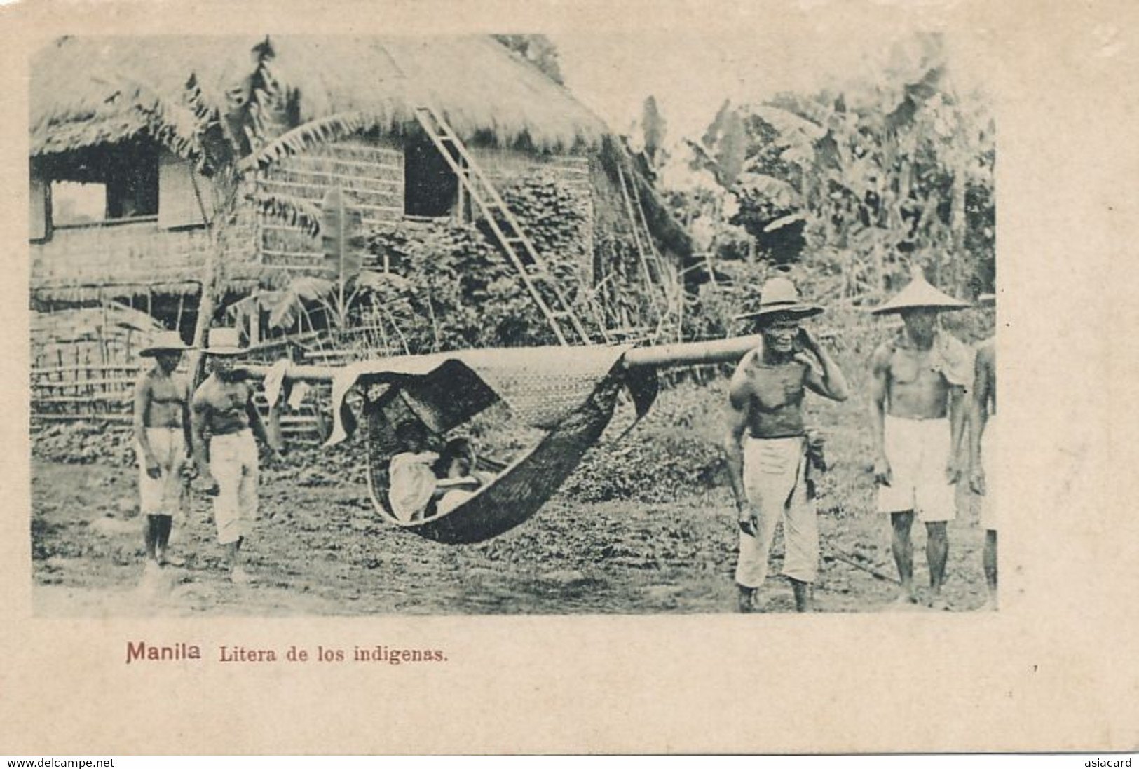 Pioneer Spanish Card Manila Litera De Los Indigenas Hammock Tarjeta Postal Some Paper Stuck At The Back - Philippines