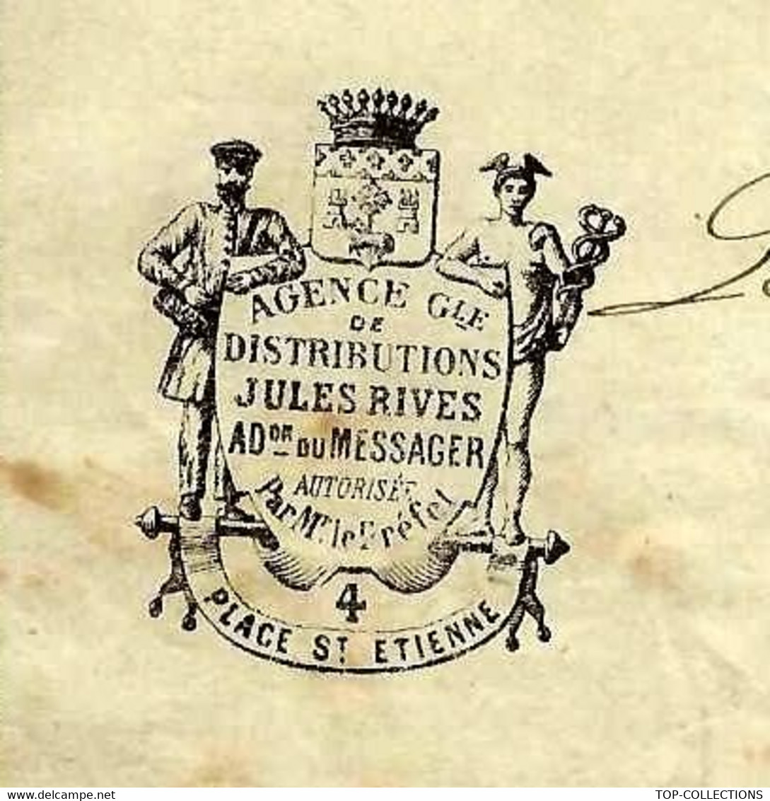 1876 FAIRE PART DECES COURRIER DISTRIBUTION MESSAGERIE JULES RIVES à Toulouse FACTEURS DE COMMERCE V.CACHET - 1849-1876: Klassik