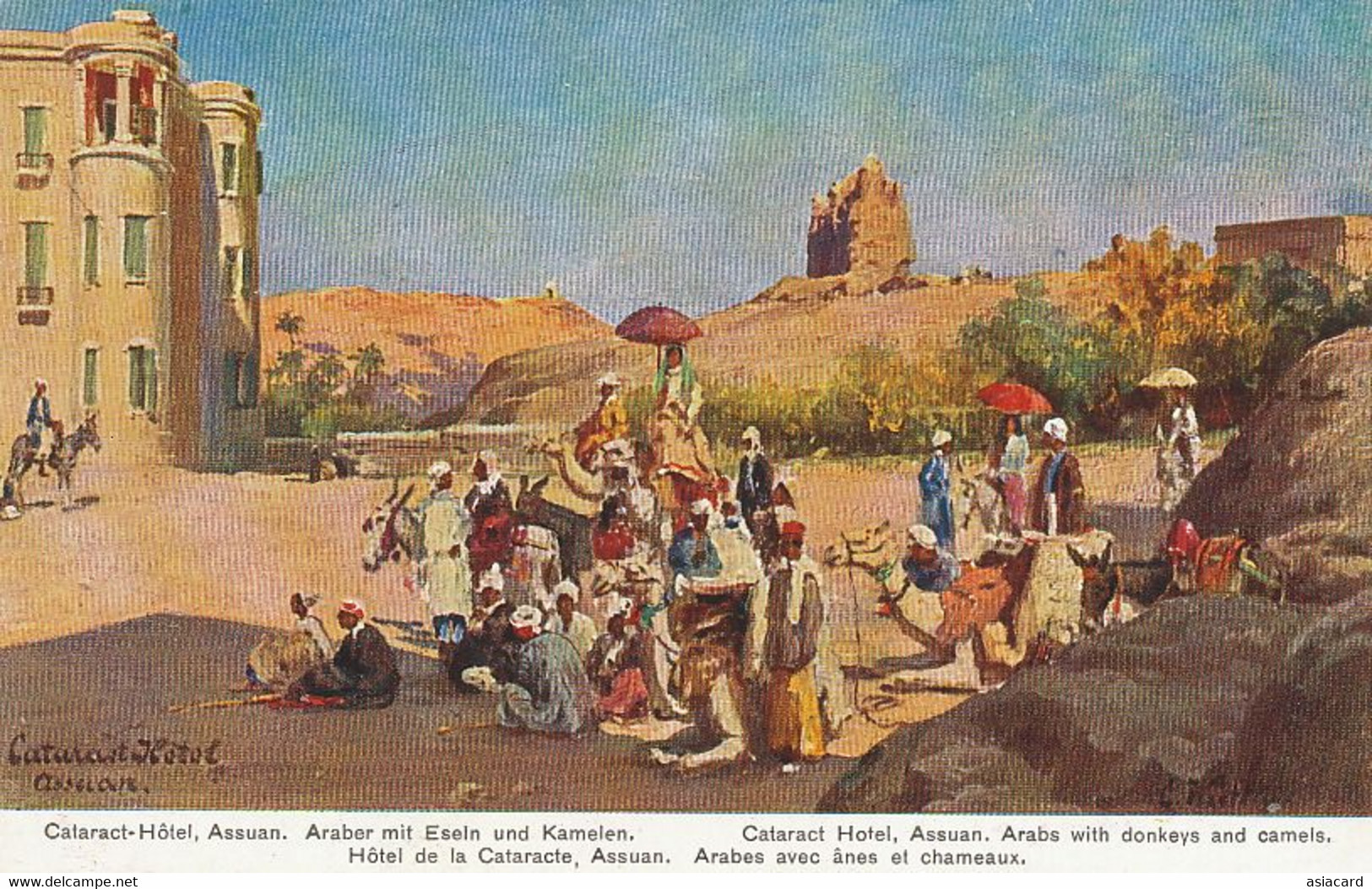 Art Color Card Assuan Cataract Hotel Arabs Camels Donkeys Carl Wuttke Born In Trzebnica Poland Aegypten No 48 Serie 797 - Assuan