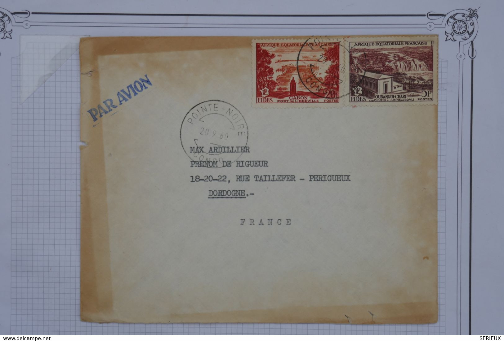 600 GABON  BELLE LETTRE  1950 PAR AVION POINTE NOIRE   POUR PERIGUEUX ++AFFRANCH. PLAISANT - Brieven En Documenten