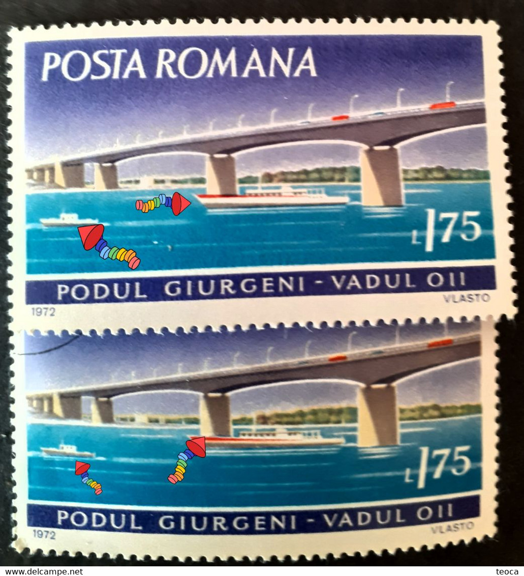 Romania 1972 # Mi 3031- 3033 Danube Bridges, Printed With Multiple Errors, Color ,offset Printing - Errors, Freaks & Oddities (EFO)