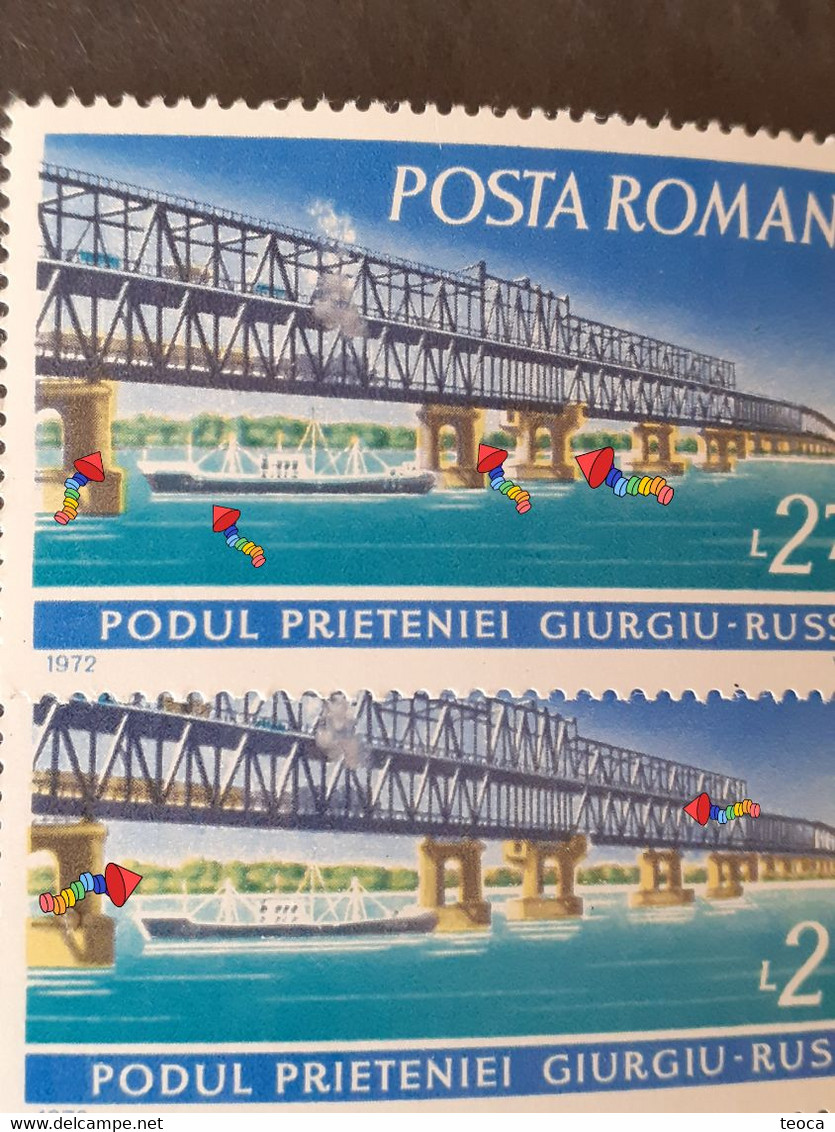 Romania 1972 # Mi 3031- 3033 Danube Bridges, Printed With Multiple Errors, Color ,offset Printing - Abarten Und Kuriositäten