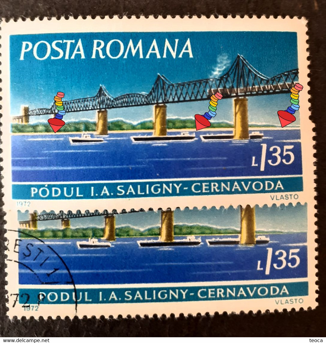 Romania 1972 # Mi 3031- 3033 Danube Bridges, Printed With Multiple Errors, Color ,offset Printing - Variedades Y Curiosidades