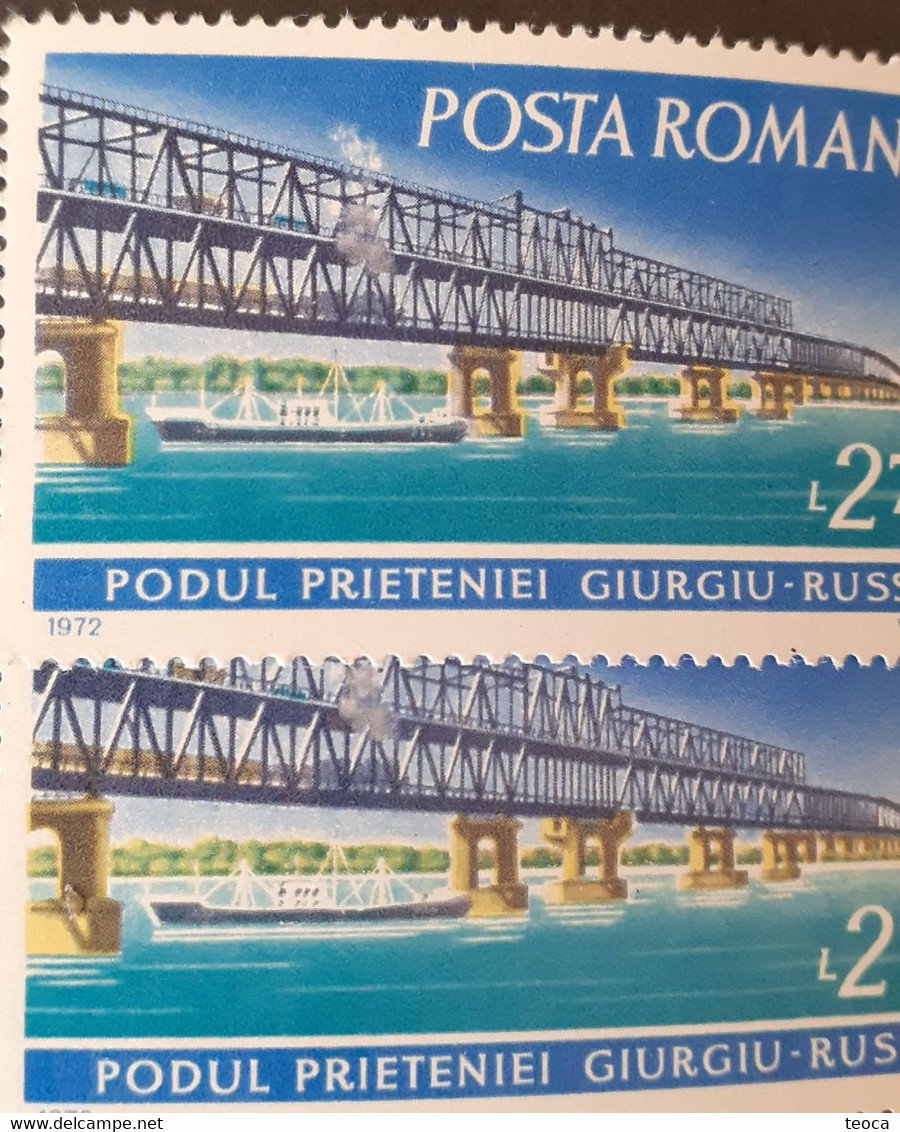 Romania 1972 # Mi 3031- 3033 Danube Bridges, Printed With Multiple Errors, Color ,offset Printing - Variétés Et Curiosités