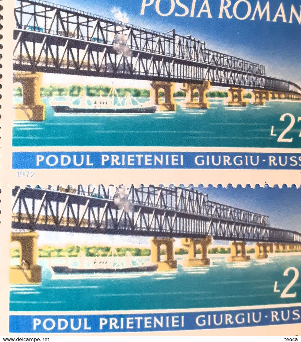 Romania 1972 # Mi 3031- 3033 Danube Bridges, Printed With Multiple Errors, Color ,offset Printing - Variétés Et Curiosités