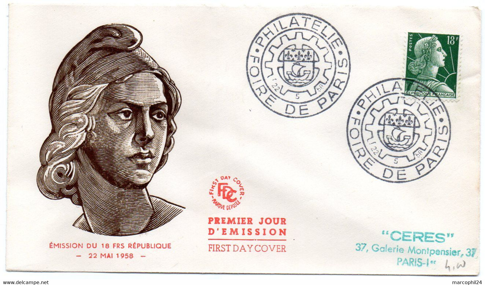 HERALDIQUE = PARIS 1958 = CACHET TEMPORAIRE  Illustré D' ARMOIRIES 'FOIRE / PHILATELIE + MARIANNE - Matasellos Conmemorativos