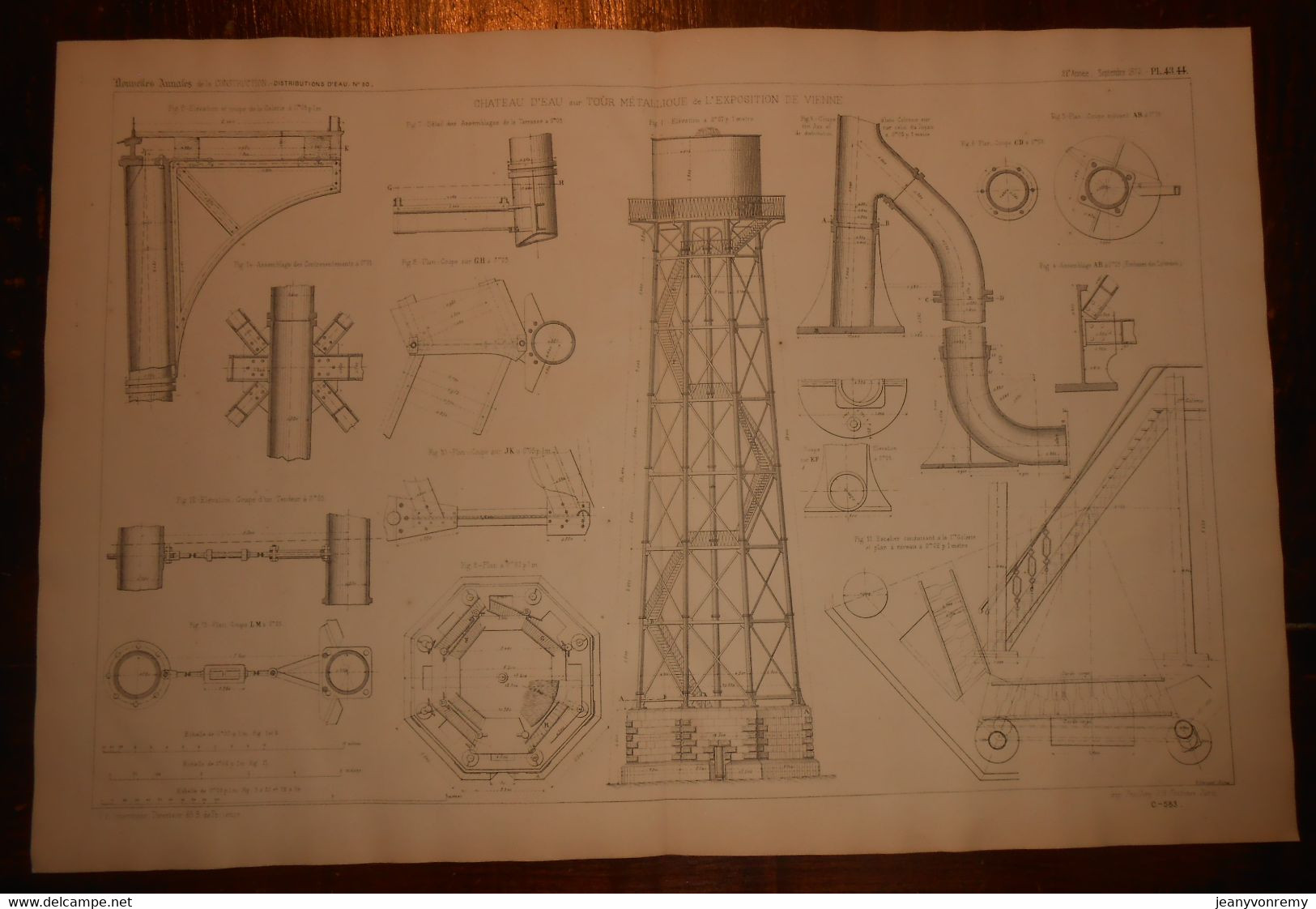 Plan Du Château D'eau Sur Tour Métallique De L'Exposition De Vienne. 1875 - Travaux Publics