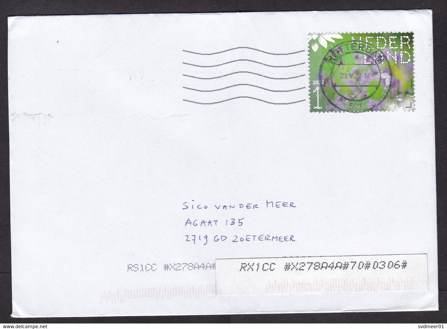 Netherlands: Cover, 2022, 1 Stamp, Flower, Herb, Plant, Small Sorting Label (traces Of Use) - Briefe U. Dokumente