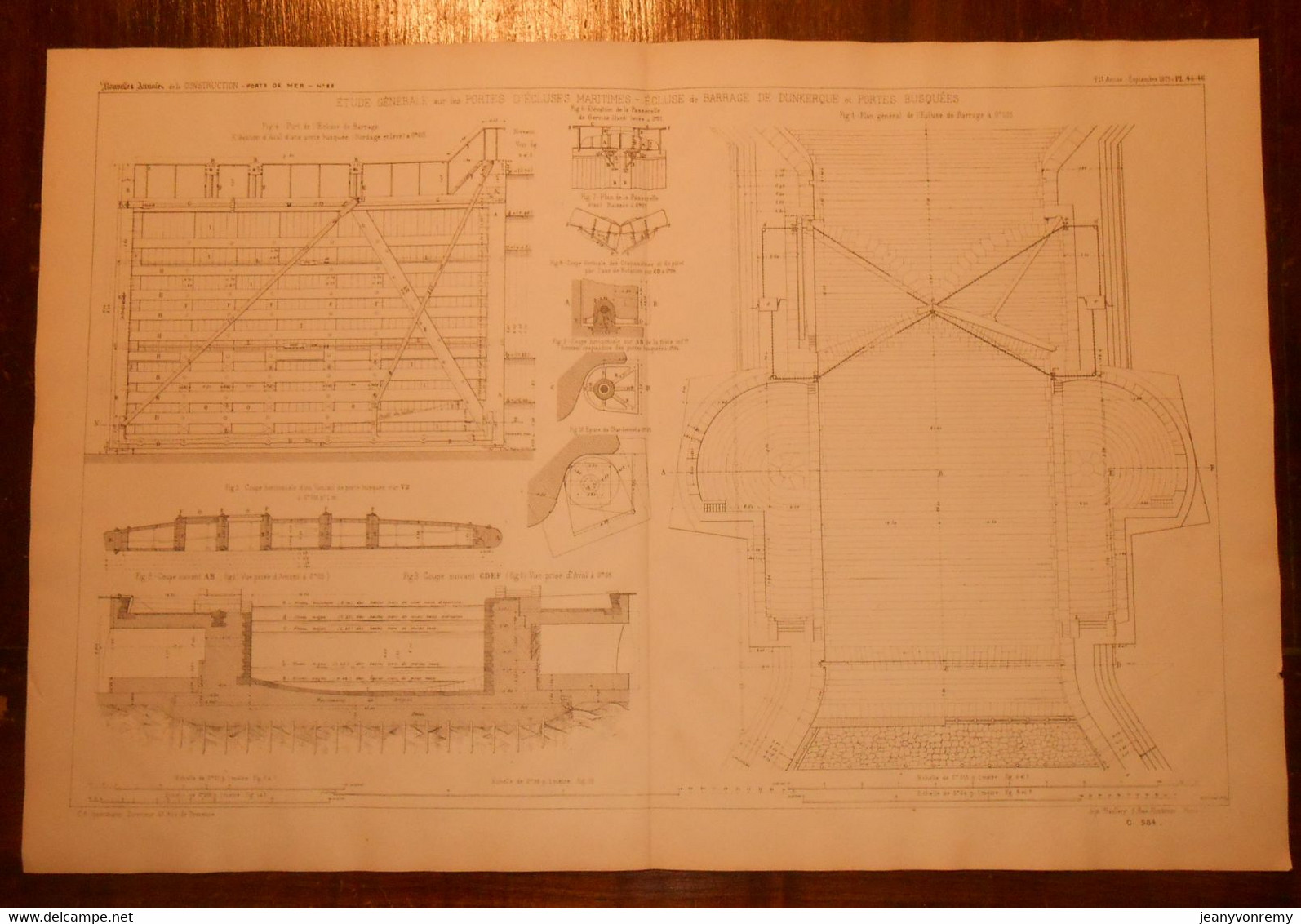 Plan De L'écluse De Barrage De Dunkerque Et Portes Busquées. 1875 - Travaux Publics