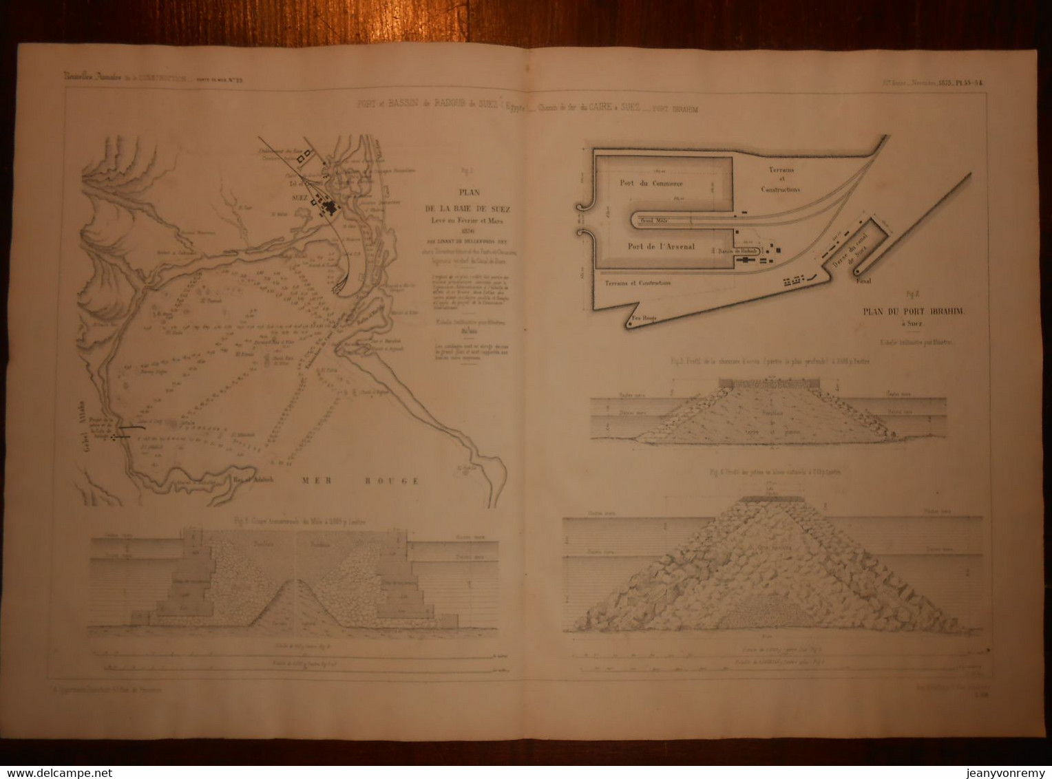 Plan Du Port Et Bassin De Radoub De Suez En Egypte. Chemin De Fer Du Caire à Suez. Port Ibrahim.1875 - Travaux Publics