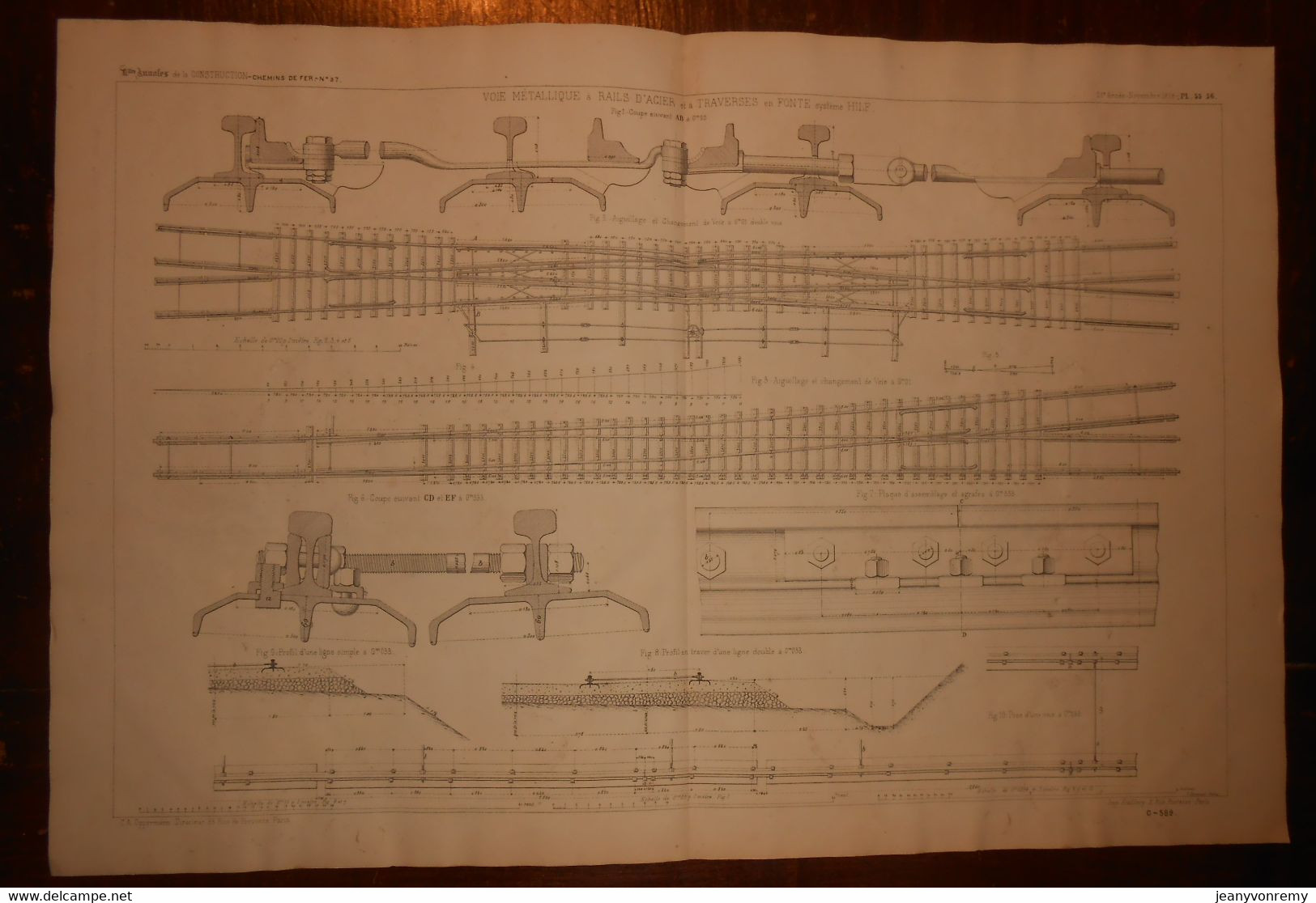 Plan De Voie Métallique à Rails D'acier Et à Traverses En Fonte. Système Hilf.1875 - Travaux Publics