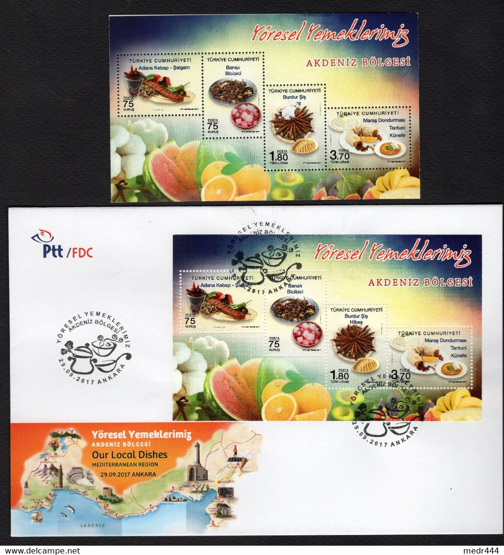 Turkey/Turquie 2017 - Local Dishes, Mediterranean Region - FDC + Minisheet - MNH*** - Superb*** - Briefe U. Dokumente