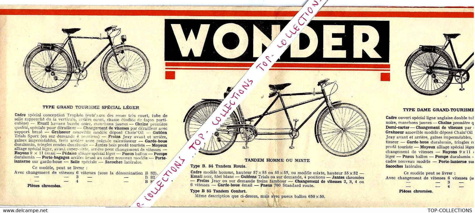 CATALOGUE DEPLIANT VELOS BICYCLETTES WONDER  RAVAT St Etienne  Paris  France VOIR SCANS+ HISTORIQUE - Advertising