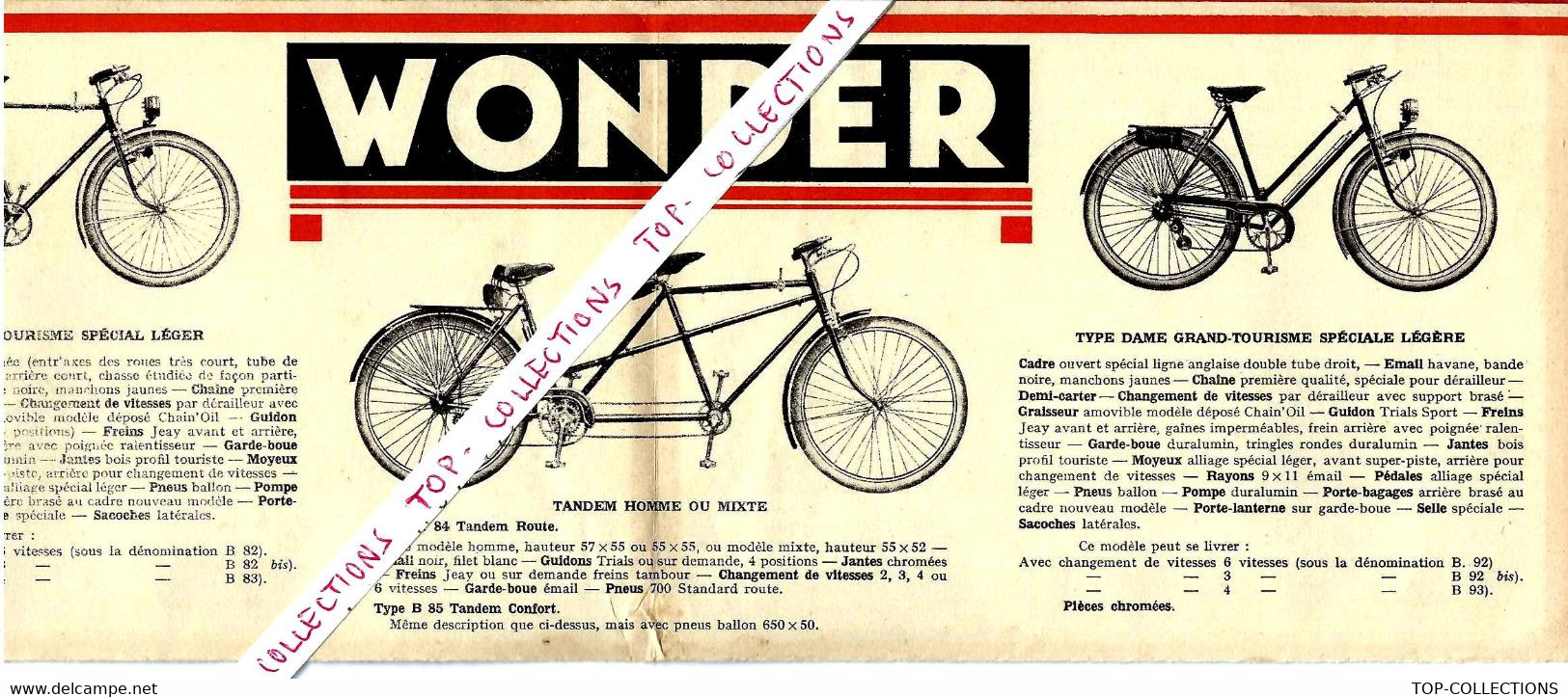 CATALOGUE DEPLIANT VELOS BICYCLETTES WONDER  RAVAT St Etienne  Paris  France VOIR SCANS+ HISTORIQUE - Publicités