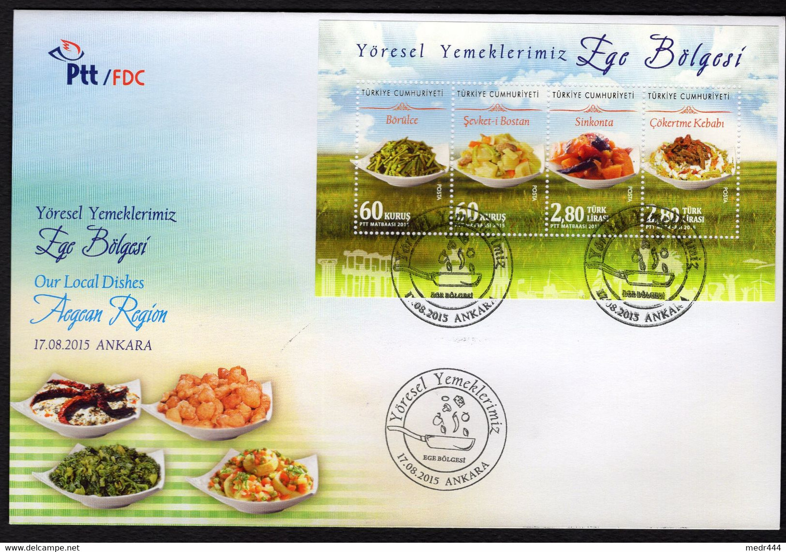 Turkey/Turquie 2015 - Our Local Dishes, Aegean Region - FDC - Excellent Quality *** - Superb*** - Brieven En Documenten