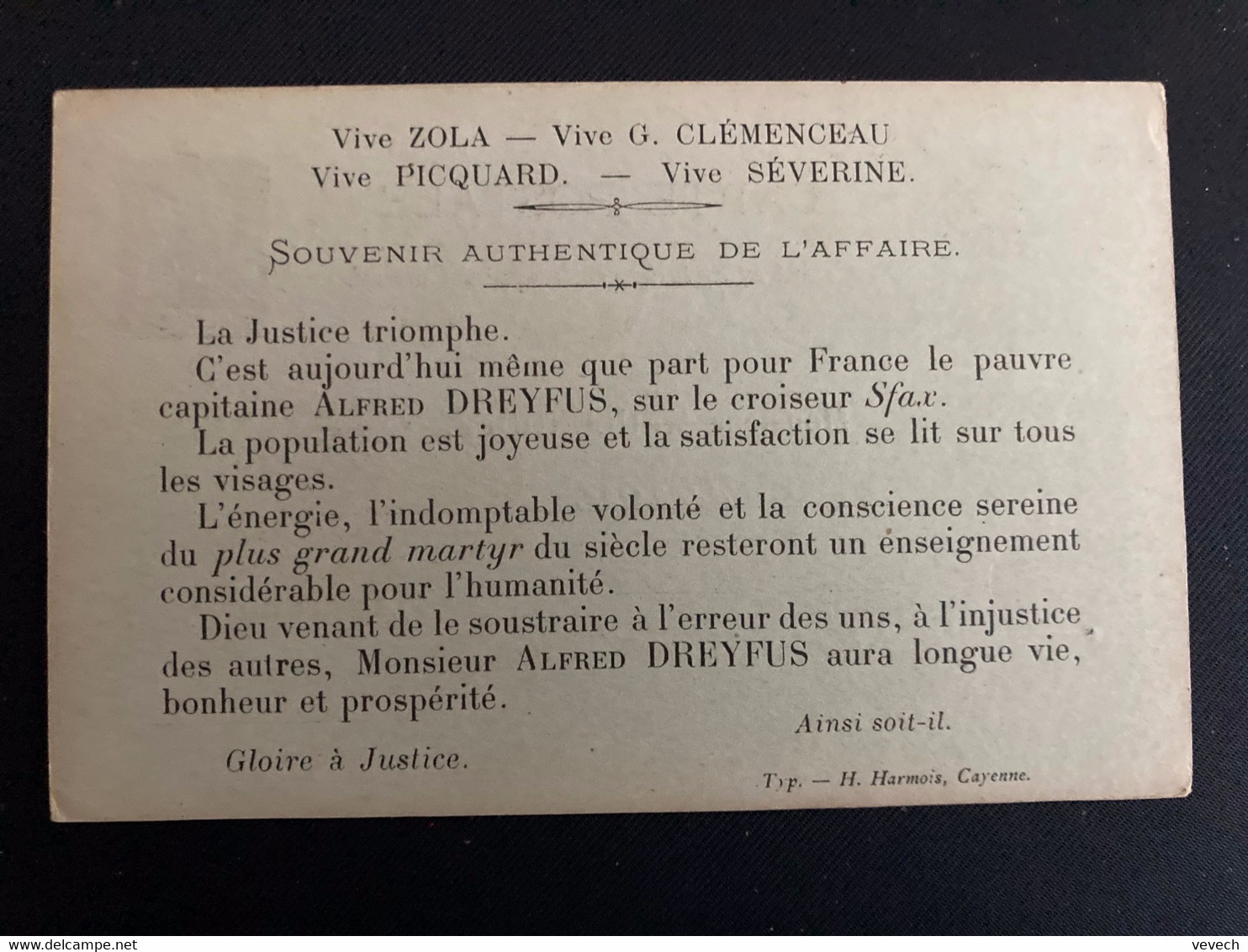 CP EP 10 OBL.10 JUIN 99 CAYENNE GUYANE + Arrivée AMSTERDAM + PUB: AFFAIRE DREYFUS + EXP: PAUL DUFOURG - Lettres & Documents