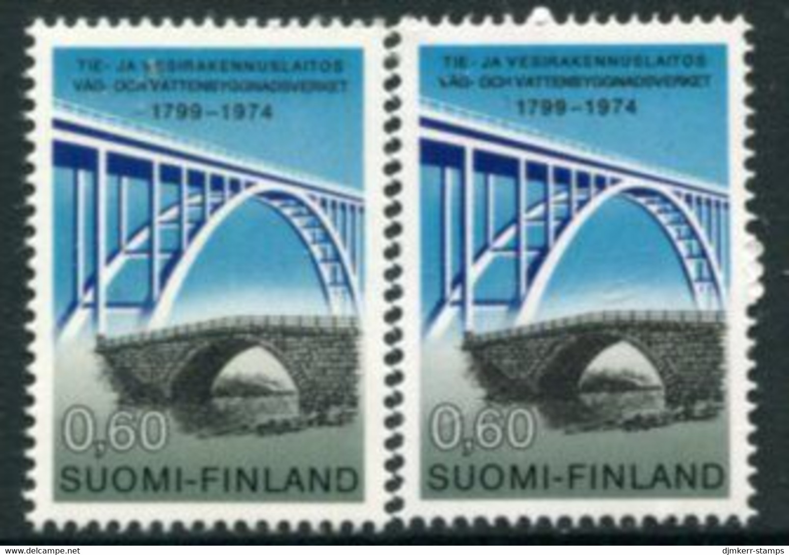 FINLAND 1974 Roads And Waterways On Both Papers MNH  / **.  Michel 759x+y - Neufs