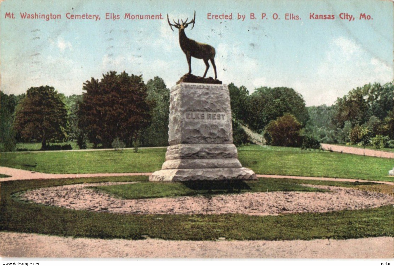 MT. WASHINGTON CEMETERY , ELKS MONUMENT - KANSAS CITY , MO  - F.P. - STORIA POSTALE - Kansas City – Missouri