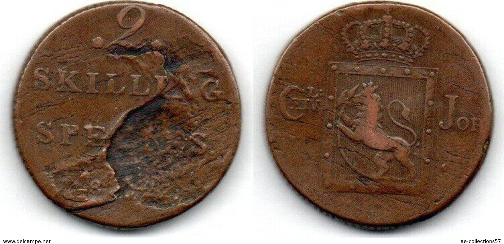 Norvege-  2 Skilling 1822 Coin Cassé TB - Noorwegen