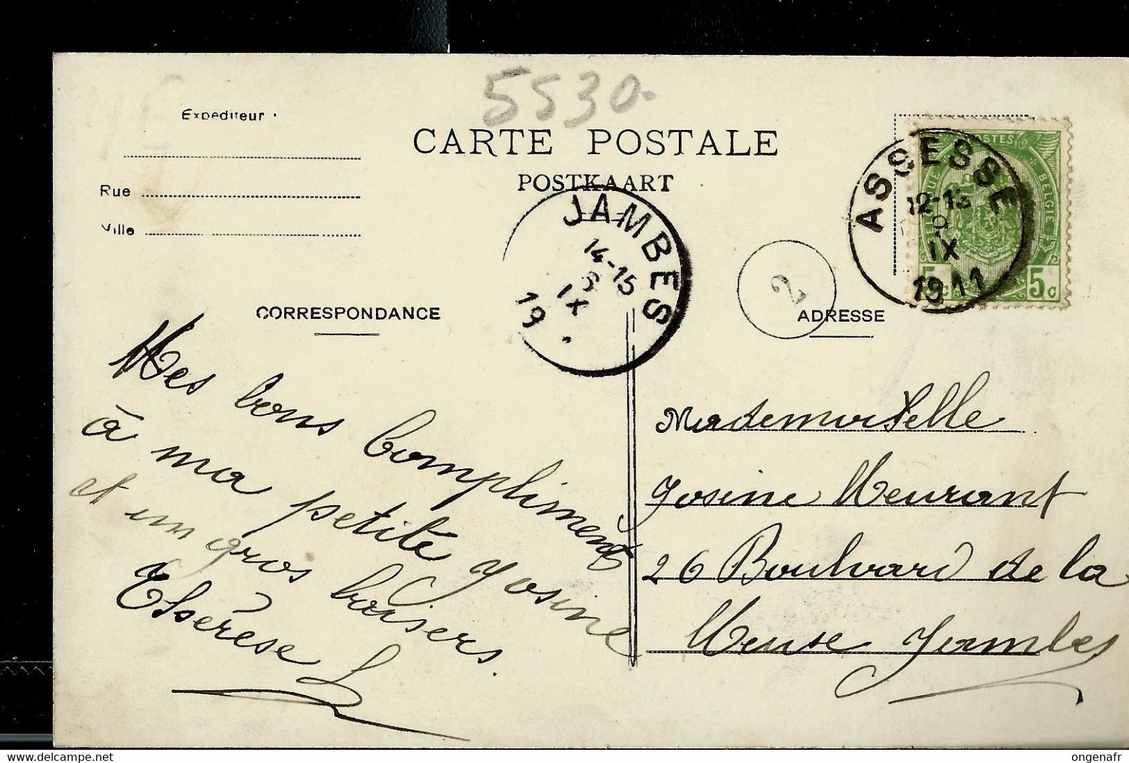 Carte-vue  (Durnal: Le Château) Obl. ASSESSE  1911 - Poste Rurale