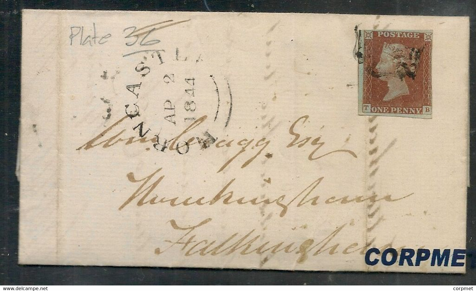 UK -1844 1d RED-BROWN - MALTESE CROSS Cancel - From HORNCASTLE To FOLKINGHAM - Reception At Back - - Brieven En Documenten