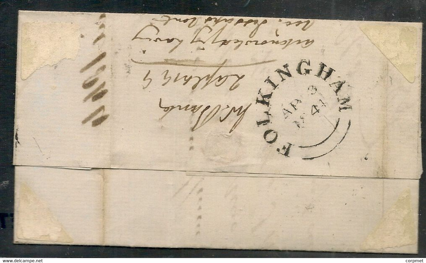 UK -1844 1d RED-BROWN - MALTESE CROSS Cancel - From HORNCASTLE To FOLKINGHAM - Reception At Back - - Briefe U. Dokumente