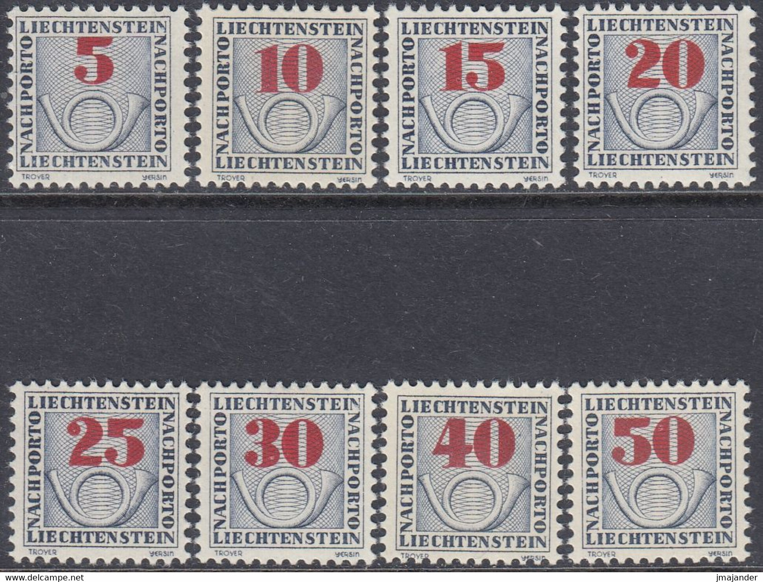 Liechtenstein - 1940 - Postage Due: Posthorn - Mi P 21-28 ** MNH - Taxe