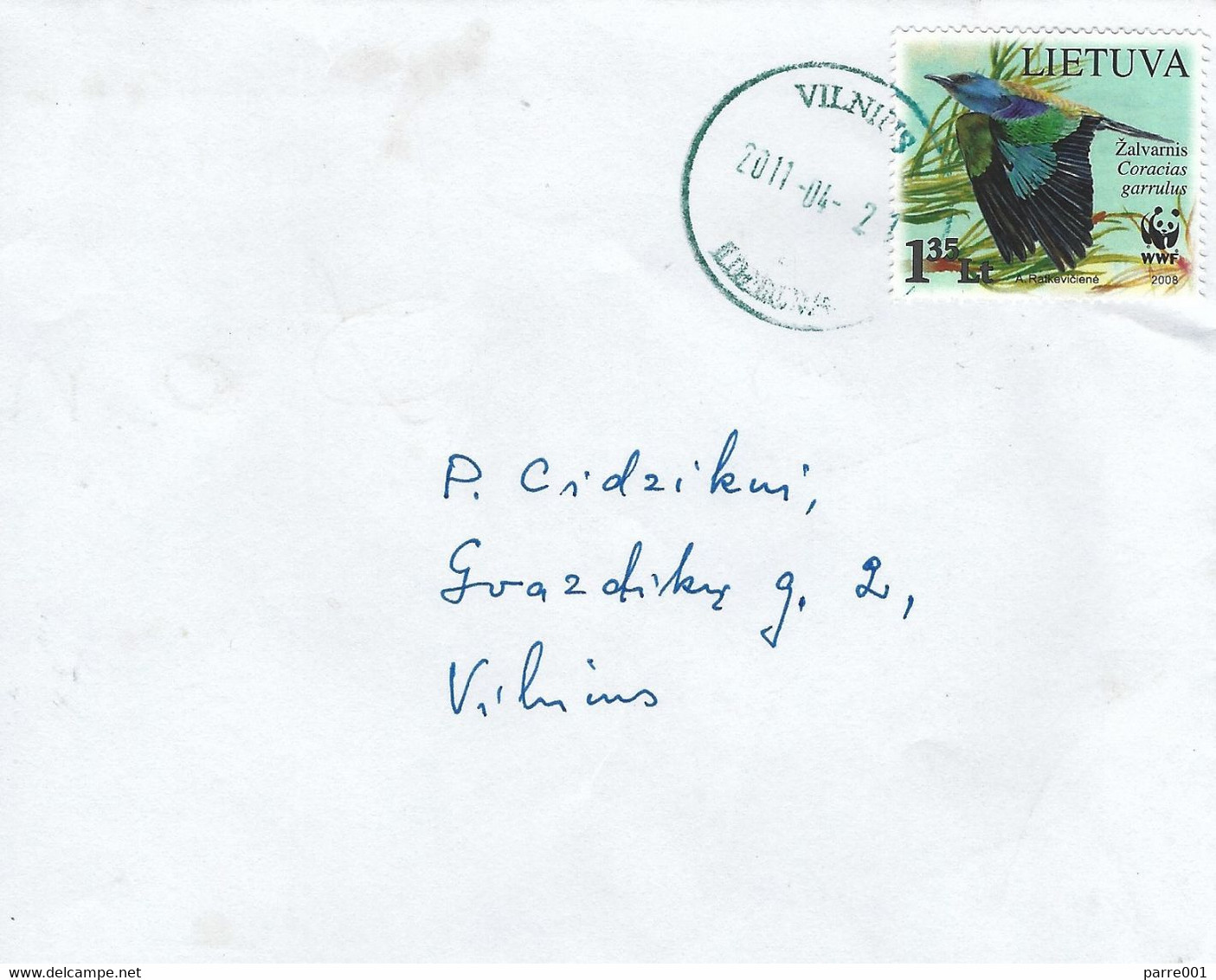 Lithuania 2011 Vilnius WWF European Roller Coracias Garrulus Bird Cover - Covers & Documents