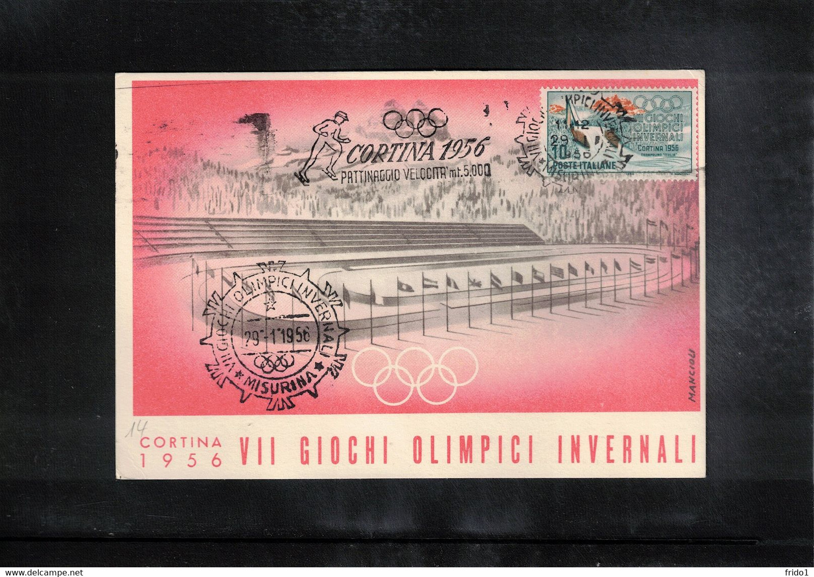 Italy/Italia 1956 Olympic Games Cortina D'Ampezzo SPEED SKATING 5000m Interesting Postcard - Hiver 1956: Cortina D'Ampezzo